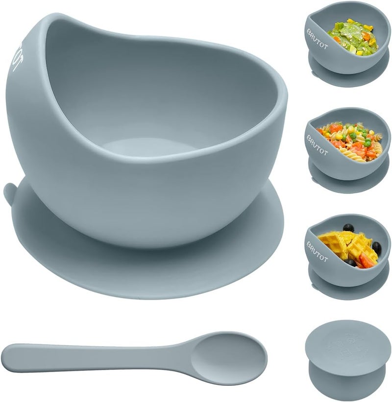 Qyeejong Silicone Suction Bowls for Baby Toddler - BPA Free Silicone Bowl and Spoon Set for Baby Led Weaning & Self Feeding - Toddler Sticky Dishes, Microwave & Dishwasher Safe - Image 1